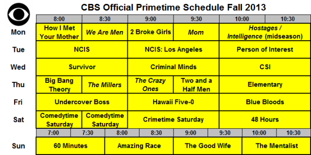 CBS Official Schedule Fall 2013