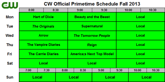 CW Official Schedule Fall 2013