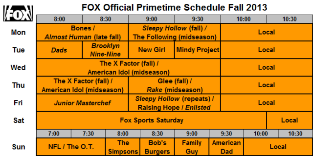 FOX Official Schedule Fall 2013 E1368450527130 