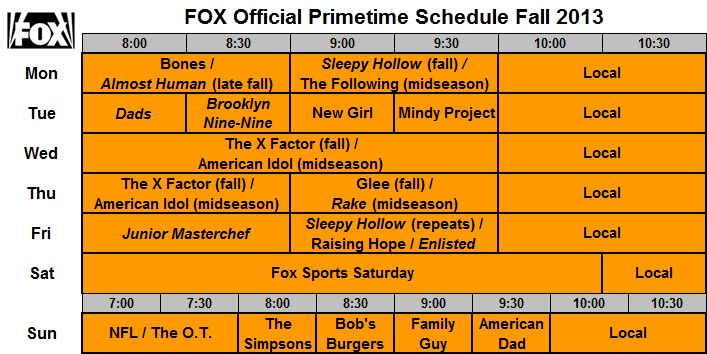THE SKED 2013 UPFRONTS: Grids of All 5 Network Schedules | Showbuzz Daily