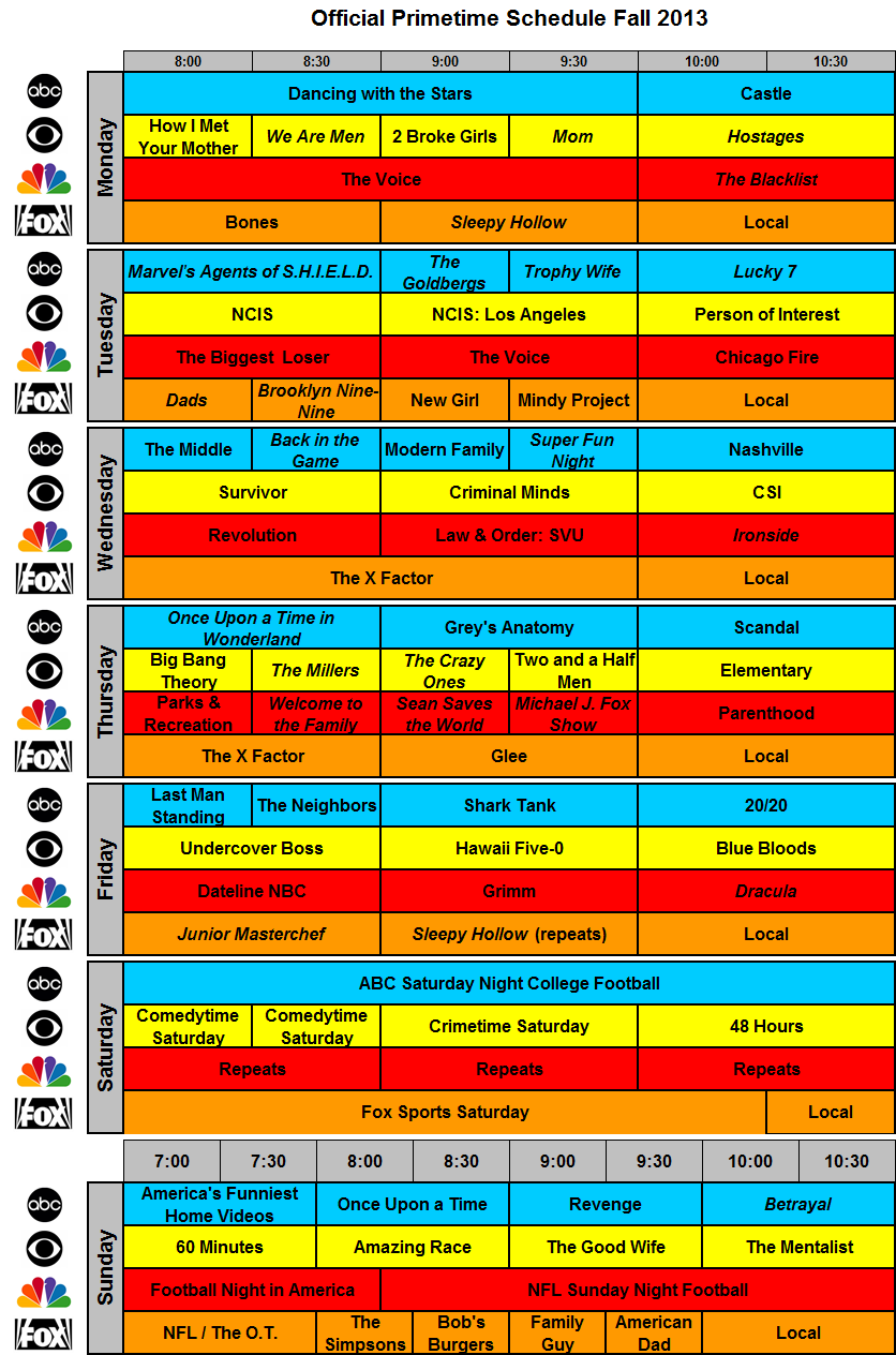 THE SKED The Full Fall TV Schedule Showbuzz Daily