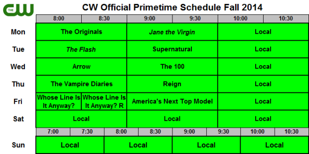 CW Fall Schedule 2014