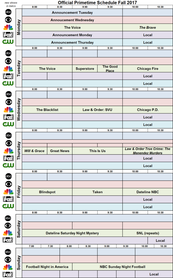 NIELSENWAR The NBC Fall 2017 Schedule Showbuzz Daily